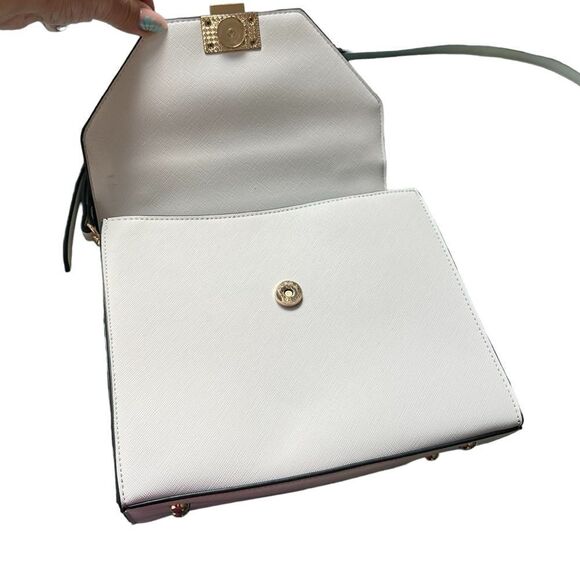 Dune London White Saffiano Leather Leopard Print Calf Hair Fur Trimmed Hand Bag - Picture 10 of 15